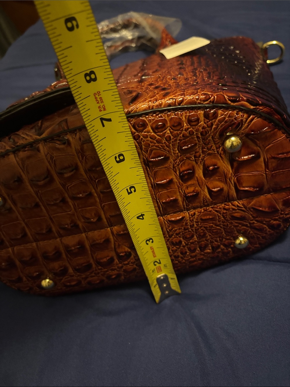 Croc-Embossed Faux Leather Tote Bag with Crossbody Strap in Brown - Picture 9 of 10
